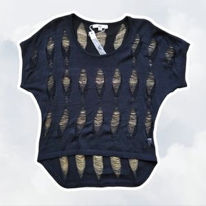 NWT Ya Los Angeles Women's Small Black Distressed Top